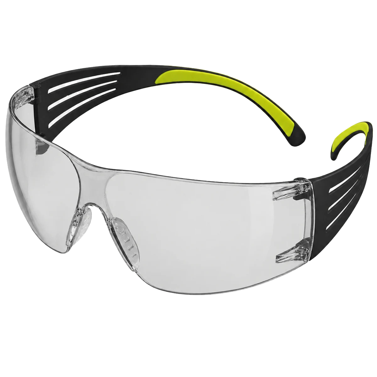 Product image of clear wraparound anti-fog safety glasses on a transparent background