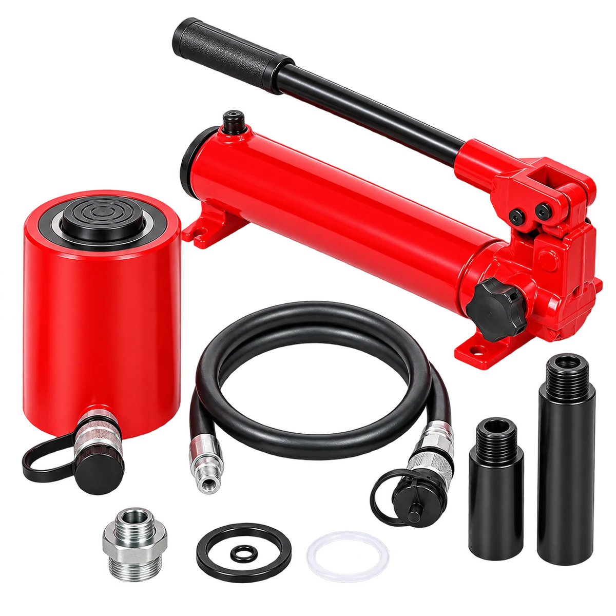 Original product-focused illustration representing an Enerpac SCR102H hydraulic cylinder and hand pump set