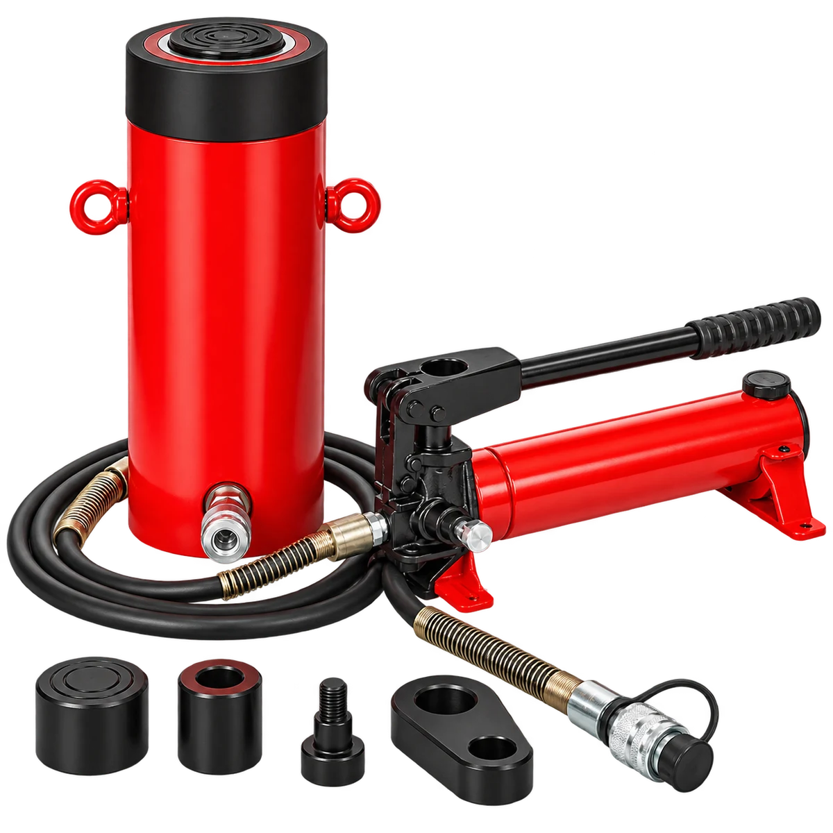 Original product-focused illustration representing an Enerpac SCR154TB hydraulic cylinder and hand pump set