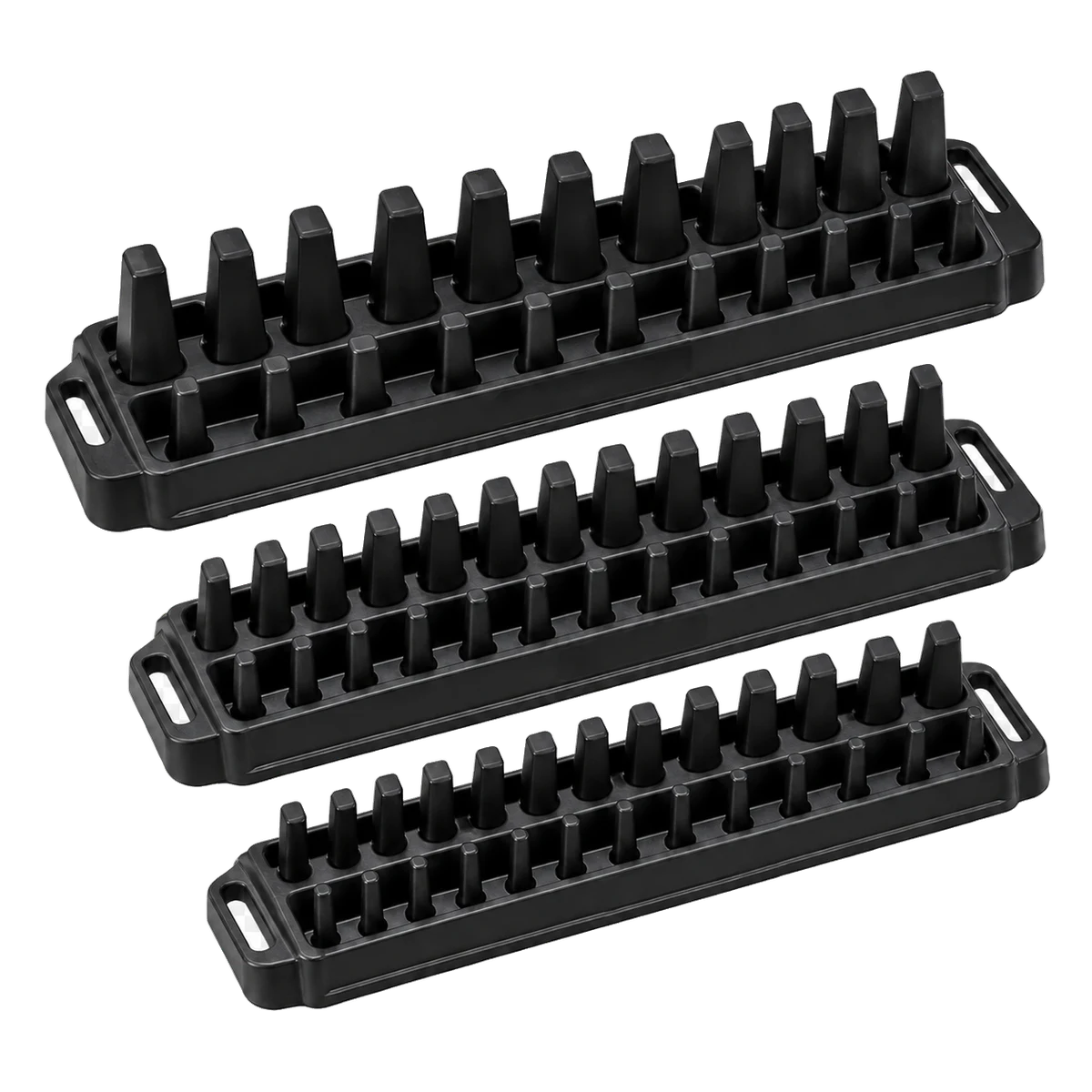 Original product-focused illustration representing a GEARWRENCH 83118 black SAE socket storage tray set
