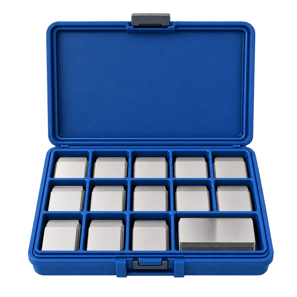 Product-focused illustration representing SKF TMAS 50/KIT stainless-steel machinery shim kit