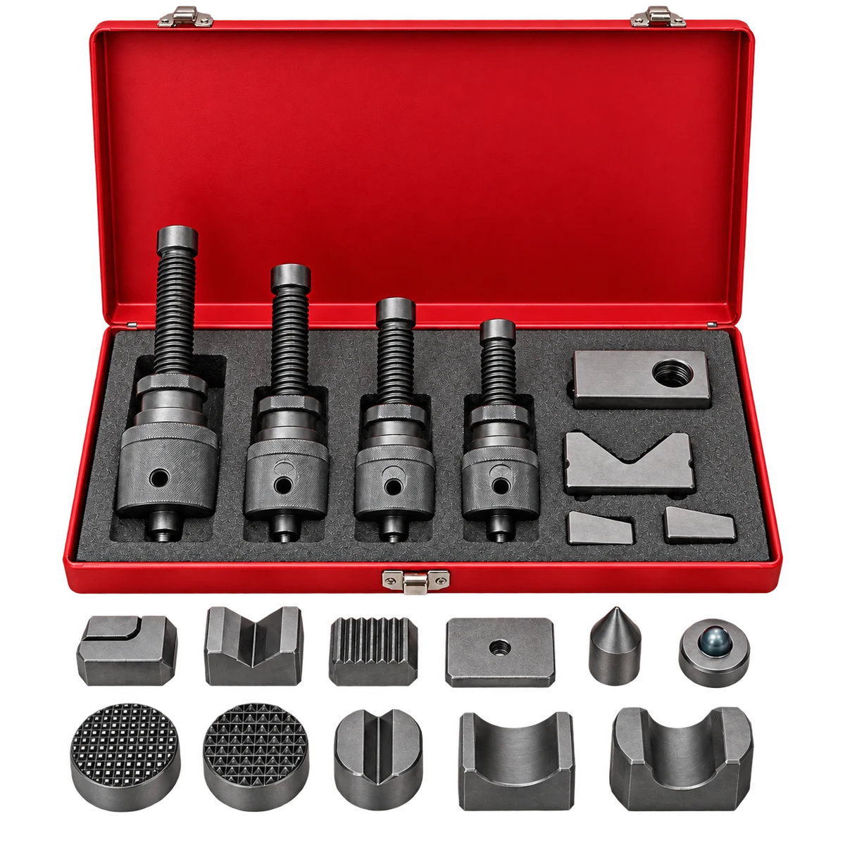 Original product-focused illustration representing a Starrett S190 Little Giant jack screw set with attachments