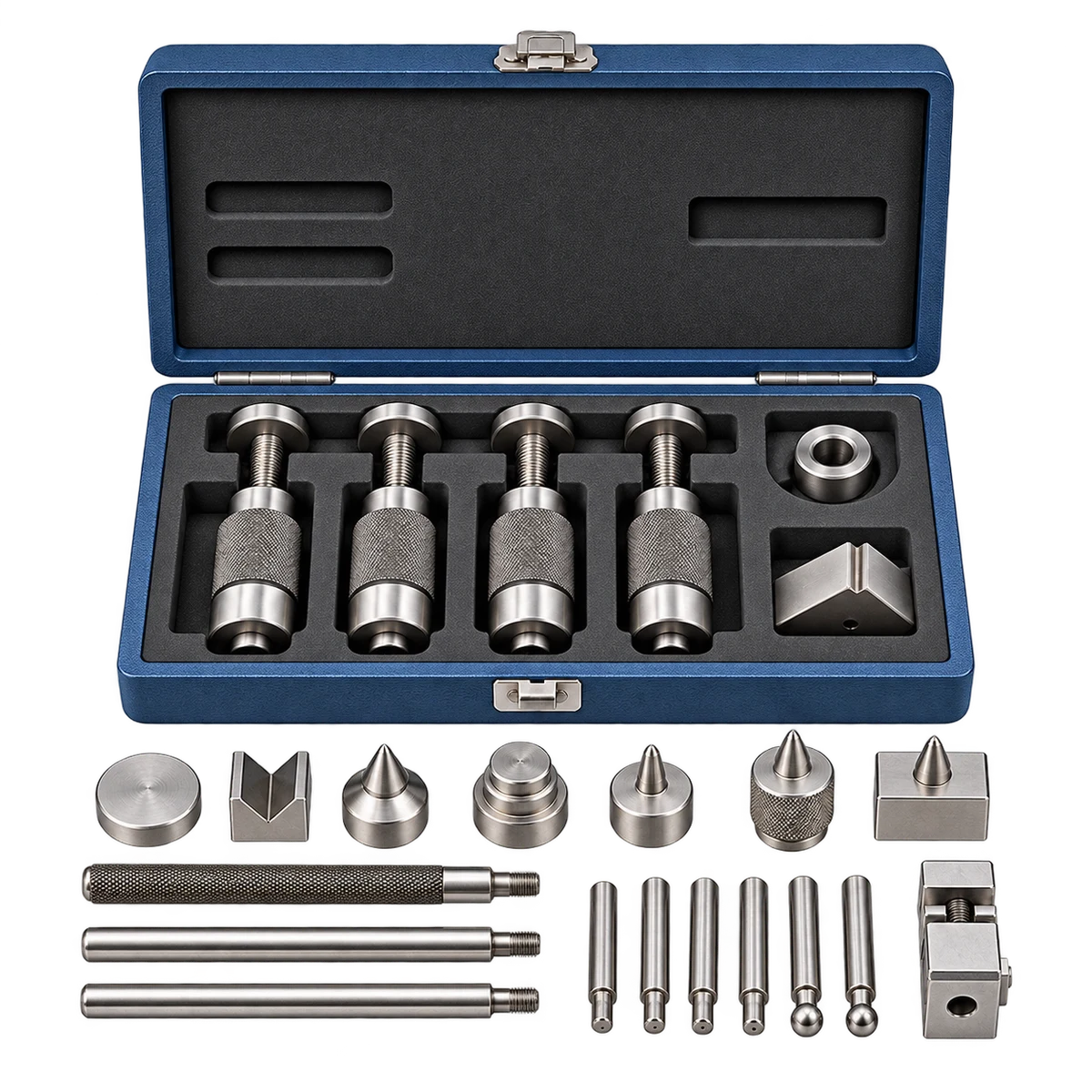 Original product-focused illustration representing a Starrett S191 Little Giant jack screw set with attachments