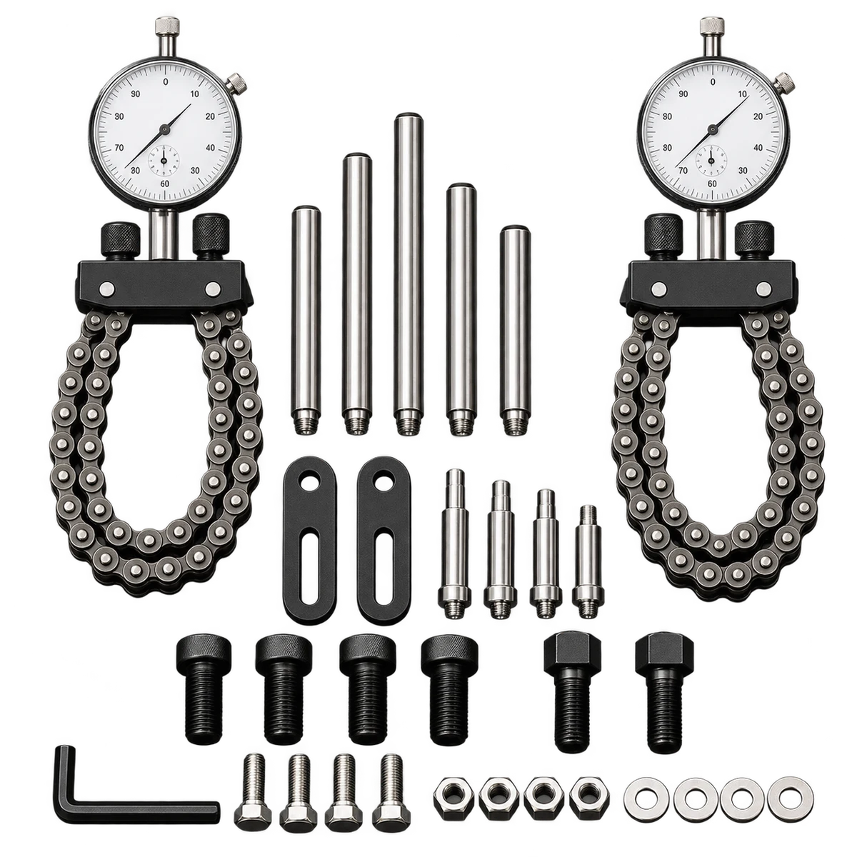 Original product-focused illustration representing a Starrett S668CZ shaft alignment clamp set