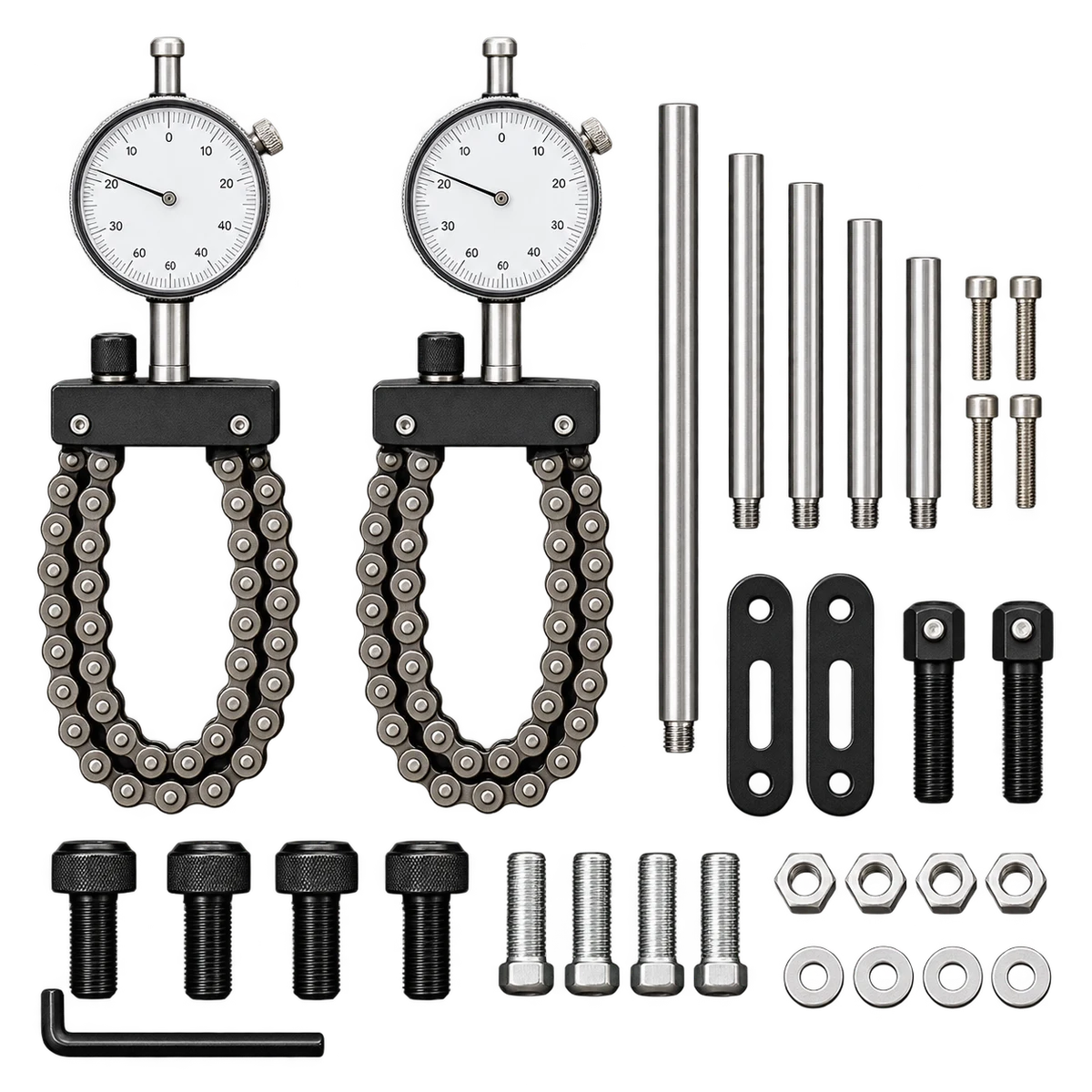 Original product-focused illustration representing a Starrett S668DZ shaft alignment clamp set